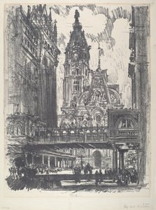 Das Rathaus und die Brücke über die Market Street von Joseph Pennell