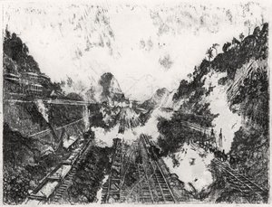 Der Schnitt in Richtung Ancon Hill, Platte XVII aus Der Panamakanal von Joseph Pennell, 1912 von Joseph Pennell