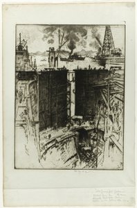 Das Wachttor, Gatun-Schleuse, Panama von Joseph Pennell
