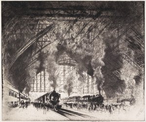 Die Züge, die kommen, und die Züge, die gehen, Pennsylvania Railroad, Philadelphia, 1919 von Joseph Pennell