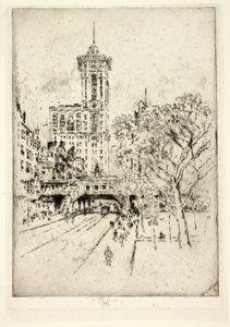Times Building und 42nd Street von Joseph Pennell