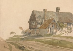 Bauernhaus mit Figuren an Tür und Fenster von Joseph Powell