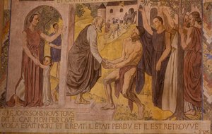 Der verlorene Sohn. Fresko in der Kathedrale von Nanterre