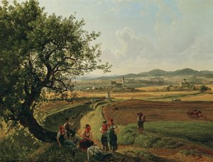 Ansicht der Herrschaft Emmersdorf und Schloss Rothenhof mit Stift Melk im Hintergrund