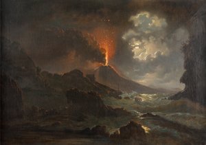 Vesuvausbruch bei Nacht mit Blick auf die Scuola di Virgilio
