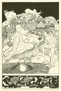 Pau Amma die Krabbe läuft weg, während der älteste Magier mit dem Mann und seiner kleinen Tochter spricht von Joseph Rudyard (after) Kipling