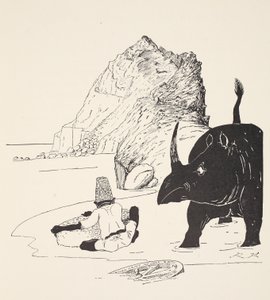 Der Parsee beginnt seinen Kuchen auf der unbewohnten Insel zu essen, Illustration aus 