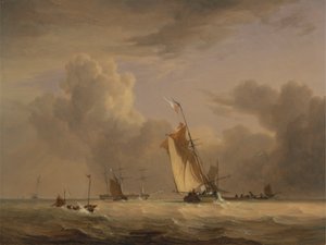 Fischerboot und andere Schiffe bei starkem Wind von Joseph Stannard
