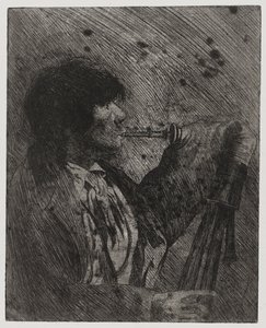 Mann spielt Dudelsack, gedruckt von Sigmund Abeles und Edmond Casarella