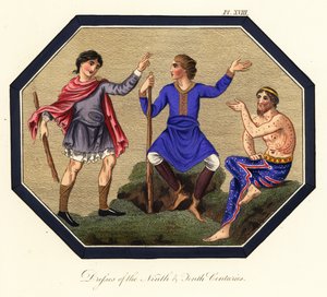 Angelsächsische Männerkostüme, 9. und 10. Jahrhundert (Kupferstich)