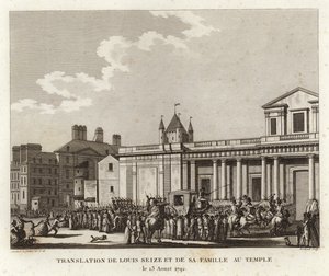 Menschenmengen versammeln sich um die Kutsche, die Louis XVI und seine Familie trägt von Joseph Swebach Desfontaines