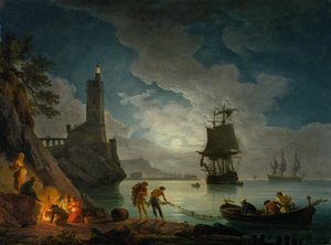 Ein Hafen im Mondlicht von Claude Joseph Vernet