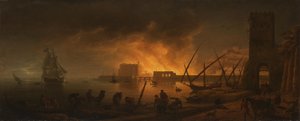 Nächtlicher Brand in einem Seehafen, 1748