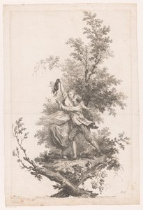 Mann und Frau in Umarmung mit einem Hut voller Trauben von Joseph Wagner (possibly)
