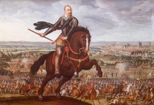 Gustav II. Adolf von Schweden in der Schlacht bei Breitenfeld im Jahr 1631, Gemälde von Jean Jacques Walter, Dreißigjähriger Krieg, Deutschland