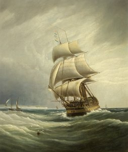 Dreimastiges Schiff vor dem Wind