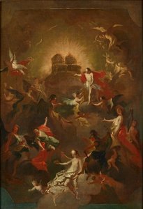 Christus und die neun Engelchöre erwarten Maria vor seinem und ihrem Thron von Joseph Winterhalder d. J.