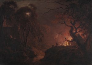 Brennendes Cottage bei Nacht von Joseph Wright of Derby