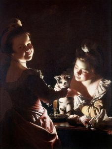 Das Kätzchen anziehen von Joseph Wright of Derby