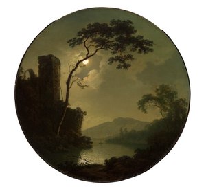 See mit Schloss auf einem Hügel von Joseph Wright of Derby
