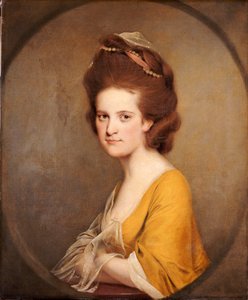 Porträt von Dorothy Hodges, halbe Länge, in einem gelben Kleid von Joseph Wright of Derby