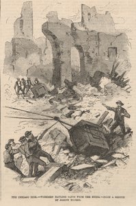 Arbeiter ziehen Tresore aus den Ruinen, Illustration aus Frank Leslies Illustrated Newspaper, 1871