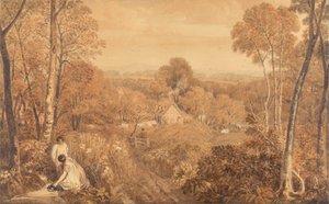 Waldlandschaft mit Hütten und Landfrauen, Hurley, Berkshire von Joshua Cristall