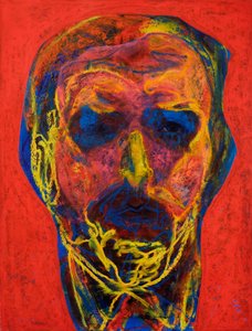 Intensives farbenfrohes Gesicht von Joshua Hoskins