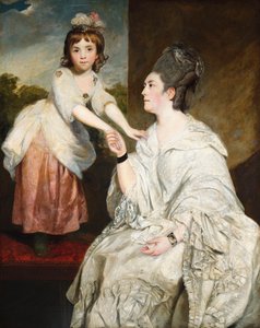 Porträt von Mrs. Sarah Otway, in weißem Kostüm mit ihrer Tochter Jane vor einem Fenster von Joshua Reynolds