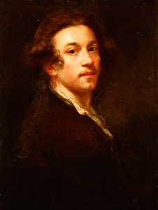 Selbstporträt, halbe Länge, über die Schulter blickend, in braunem Mantel und weißem Hemd von Joshua Reynolds
