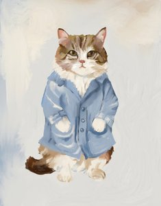 Niedliche Katze im blauen Mantel