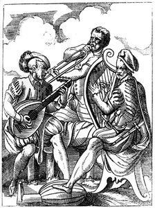 Ein Gitarrist, ein Lautenspieler und ein Posaunist, 16. Jahrhundert, 1849