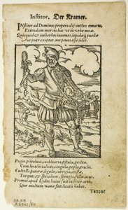 Der Kramer aus De omnibus illiberalibus sive mechanicis artibus von Hartmann Schopper, Platte 50 aus Holzschnitte aus Büchern des XVI. Jahrhunderts von Jost Amman