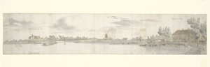 Panoramablick auf Schloss Ooij und das Zollhaus, Nordbrabant von Josua de Grave