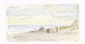 Strandansicht mit Reiter und Badekarren von Jozef Israëls