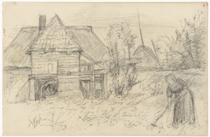 Wassermühle mit harkender Frau von Jozef Israëls