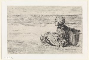 Mädchen am Meer von Jozef Israëls (signed by artist)