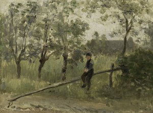 Landjunge auf einer Schranke