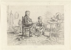 Kücheninterieur mit zwei Kindern von Jozef Israëls