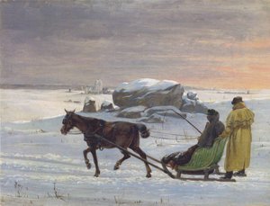 Die Maler Jørgen Roed und Constantin Hansen machen eine Schlittenfahrt. von Jørgen Roed