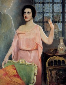 Porträt von Margarita Xirgu (1888-1969), in "la Xirgu en cristalline", von den Quinteros-Brüdern (Öl auf Leinwand)