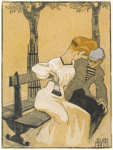 Mann und Frau auf einer Bank von Juan Gris