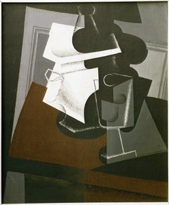 Stillleben auf einem Tisch - Öl auf Holz von Juan Gris