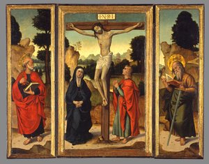 Kreuzigung mit der Jungfrau und den Heiligen Johannes dem Evangelisten, Petrus und Paulus, ca. 1520-1540