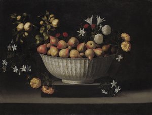 Blumen und Früchte in einer chinesischen Schale, ca. 1645 von Juan de Zurbaran