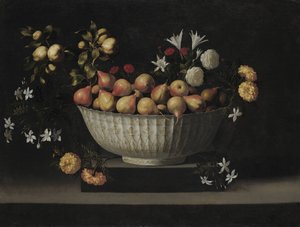 Blumen und Früchte in einer chinesischen Schale, ca. 1645 von Juan de Zurbaran