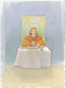 Ein mittelalterlicher Herr sitzt an einem Tisch, 2004 von Judith Dobie