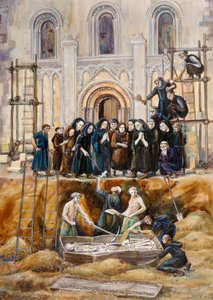 Exhumierung von Arthur und Guinevere in der Abtei von Glastonbury, Somerset, 1193 2010 von Judith Dobie