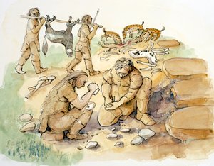Glaston. Hominiden und Hyänen, Mittel- bis Oberpaläolithikum (30000 BP), 2001