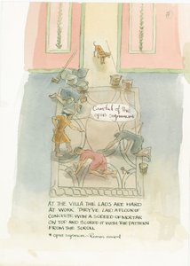 Der Meisterhandwerker und seine Arbeiter legen einen Boden für Julias Mosaik, 2003 von Judith Dobie